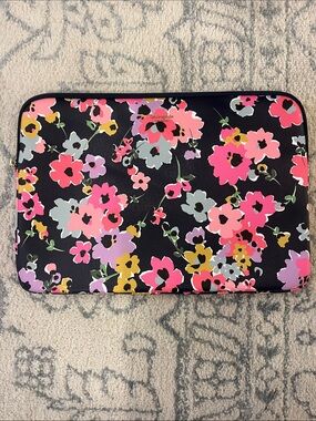 kate spade Black Floral Tablet Sleeve with Pink, Yellow & Lavender Flowers